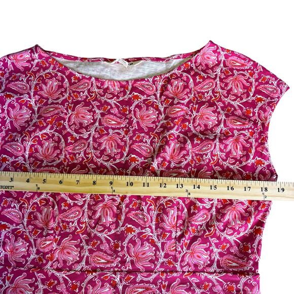 Boden Floral Print Fit & Flare Dress Pink Paisley Cap Sleeve Cotton Blend sz 10L - Picture 6 of 10